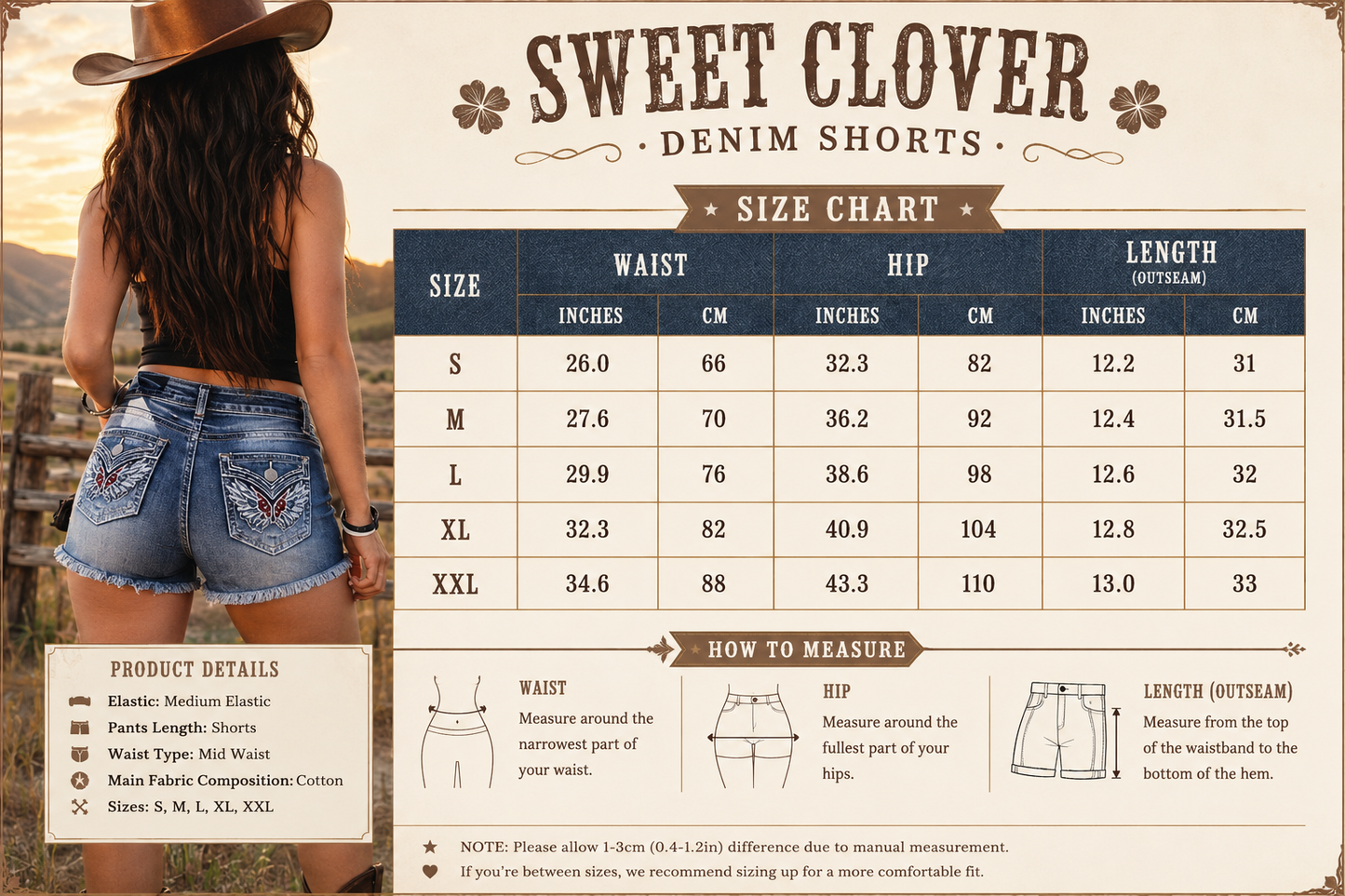 Sweet Clover Denim Shorts - Women's Denim Shorts Embroidery Design Washed Frayed Hem