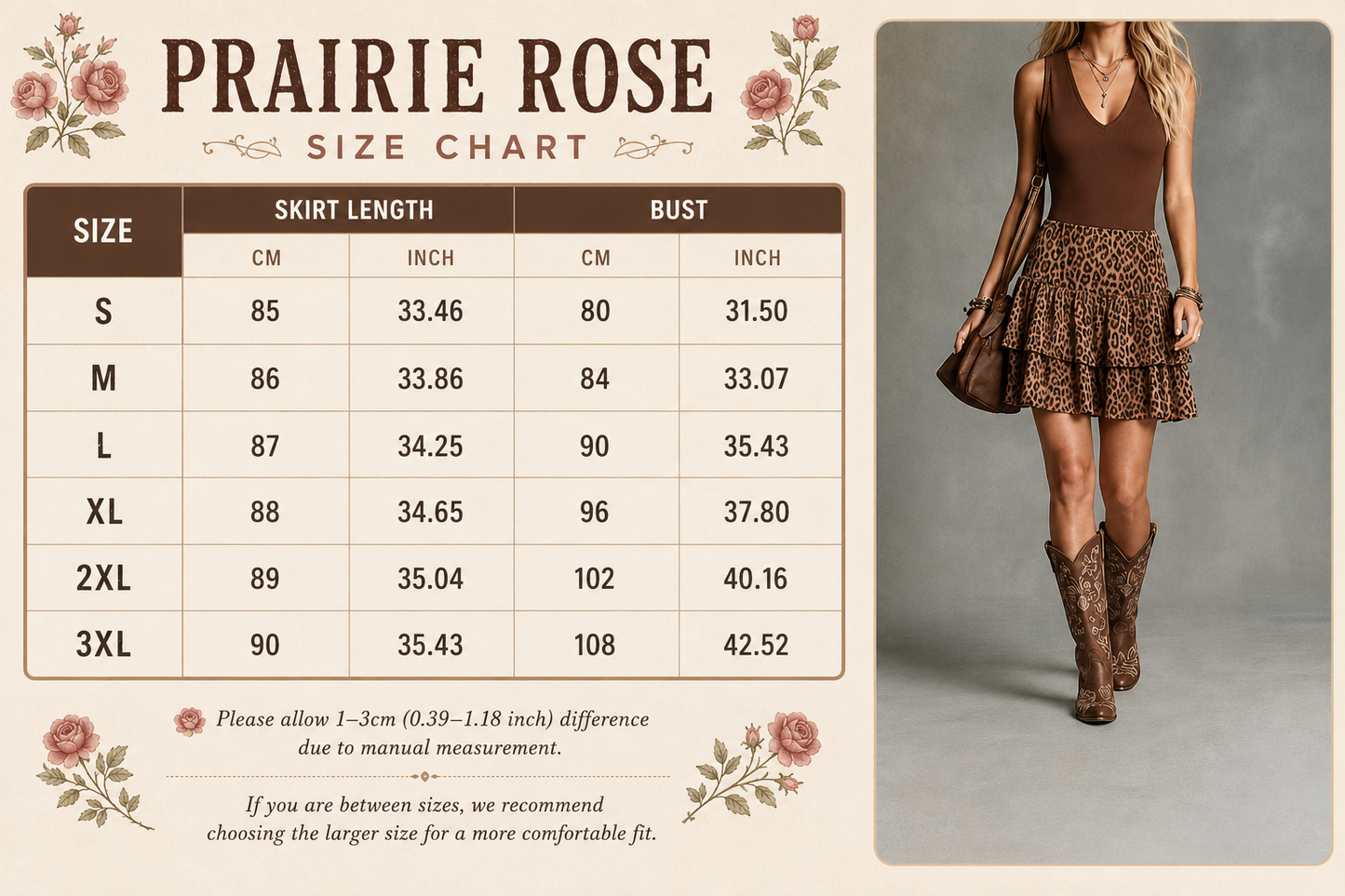 Prairie Rose Dress - V-neck Dress, Solid-color With Leopard-print Panel Skirt | Cowgirls and Dreams