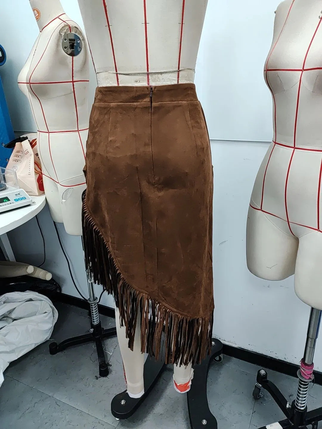 Golden Prairie Skirt - Women's Retro Western Fringe Hem Irregular Suede Skirt