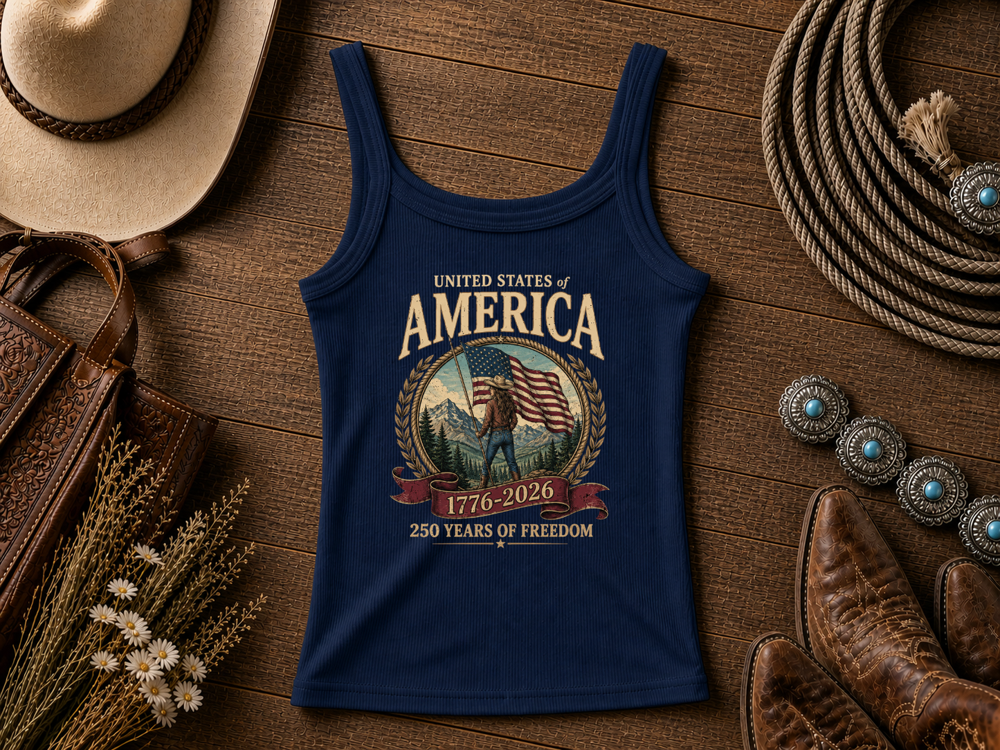 America 250th Anniversary 200 Years of Freedom | Cowgirl Tank Top | Bella Canvas