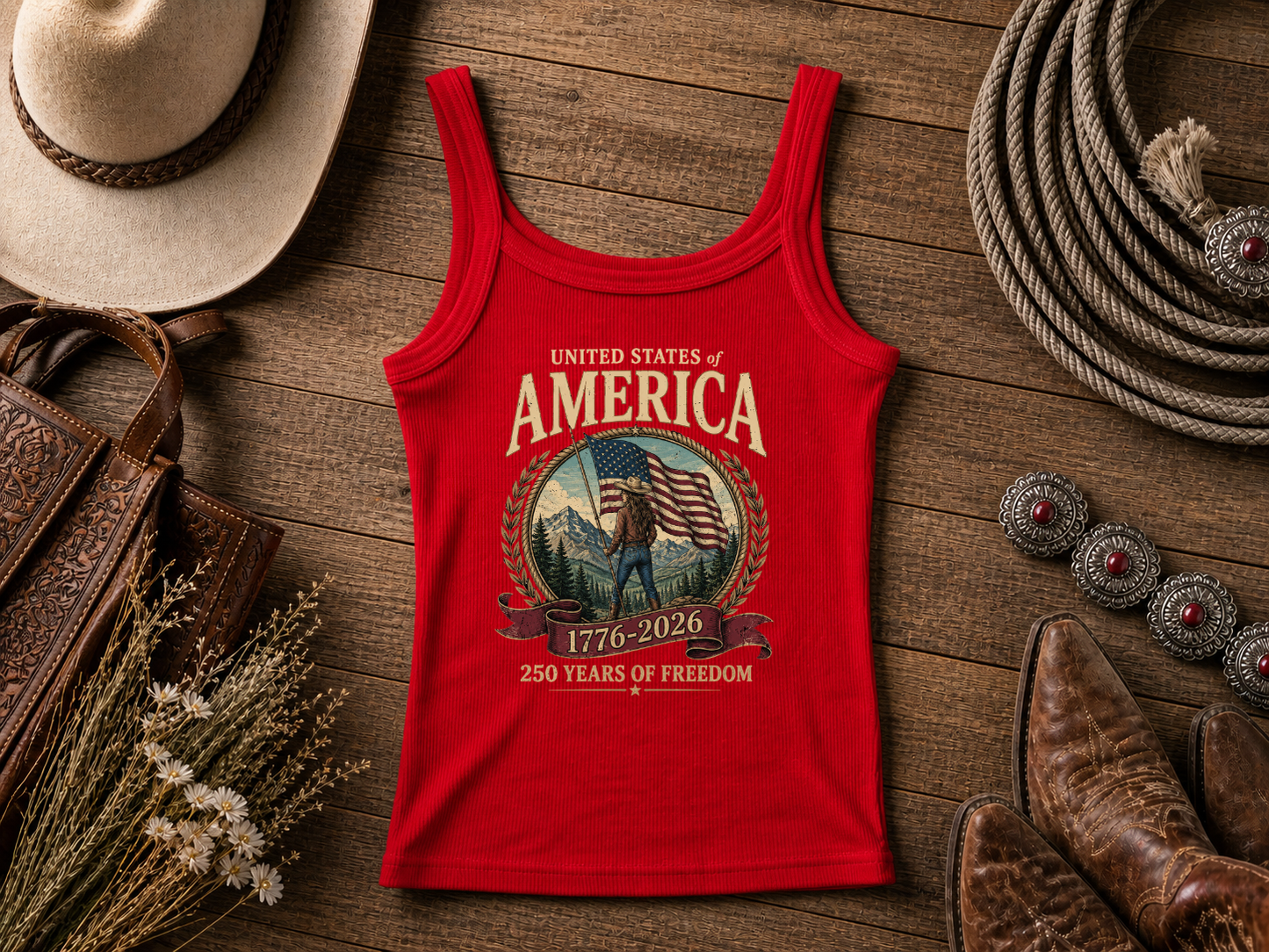 America 250th Anniversary 200 Years of Freedom | Cowgirl Tank Top | Bella Canvas