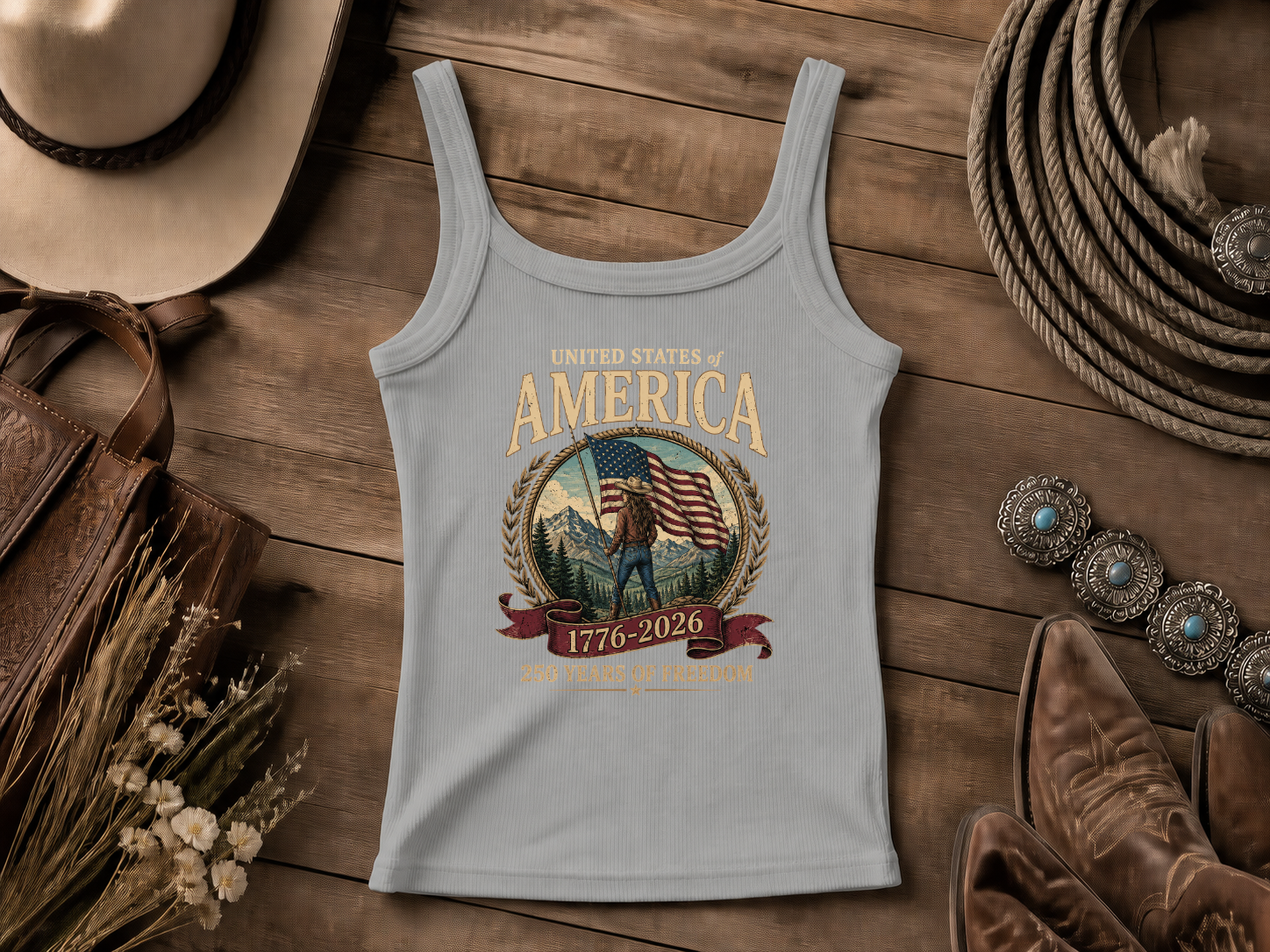 America 250th Anniversary 200 Years of Freedom | Cowgirl Tank Top | Bella Canvas