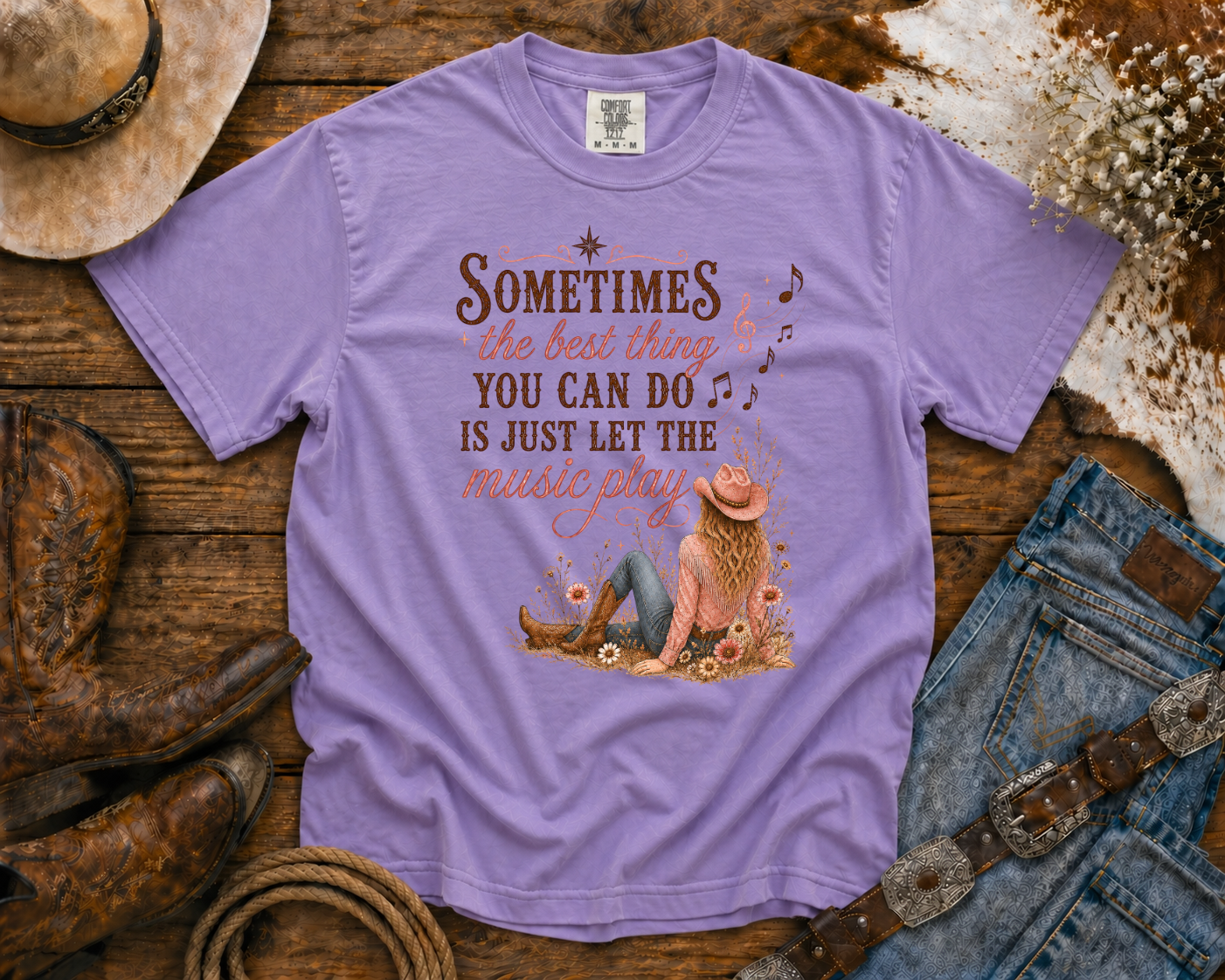 Let the Music Play - Cowgirl TShirt | Western Tee | Comfort Colors Country Tee | Vintage Country Shirt | Rodeo Shirt