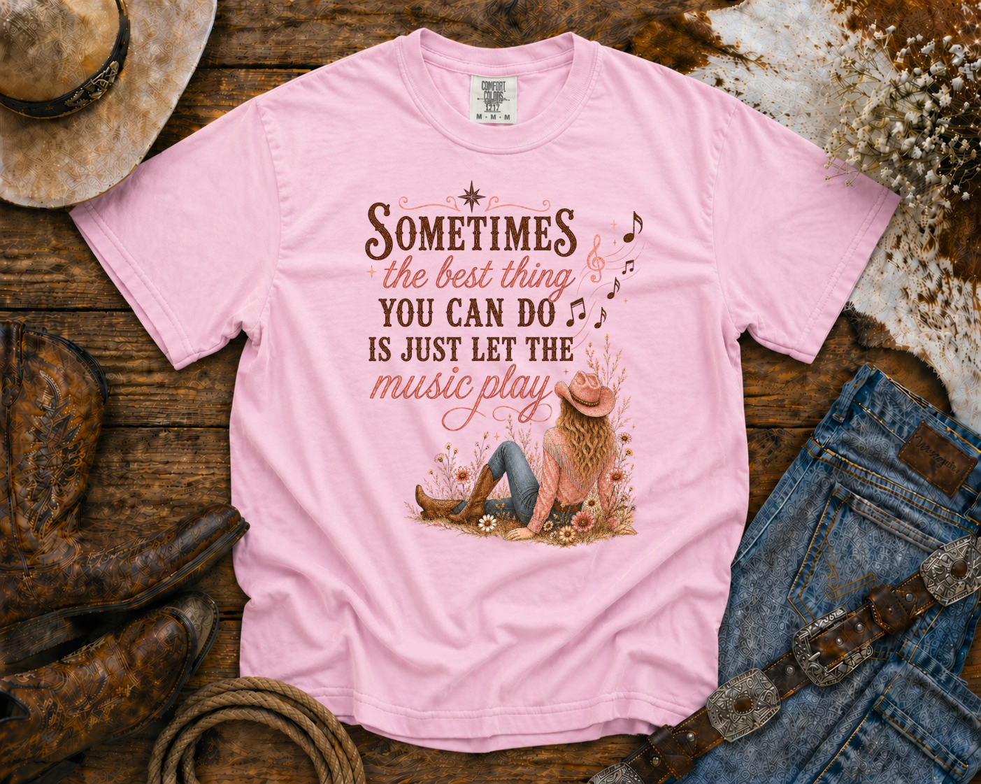Let the Music Play - Cowgirl TShirt | Western Tee | Comfort Colors Country Tee | Vintage Country Shirt | Rodeo Shirt