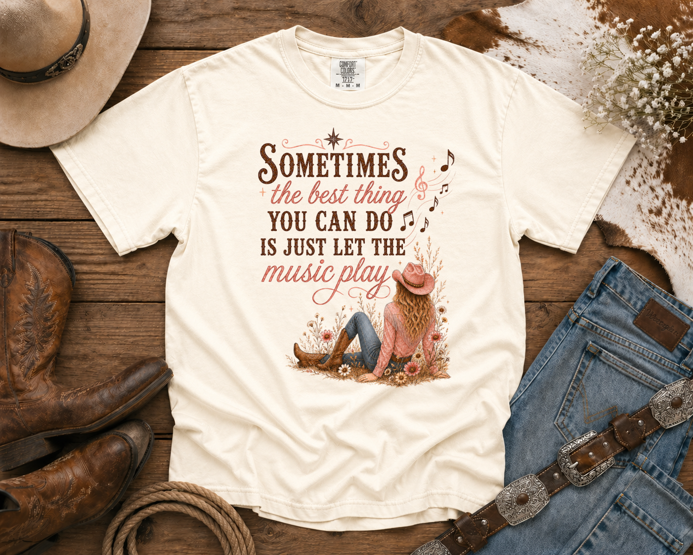 Let the Music Play - Cowgirl TShirt | Western Tee | Comfort Colors Country Tee | Vintage Country Shirt | Rodeo Shirt