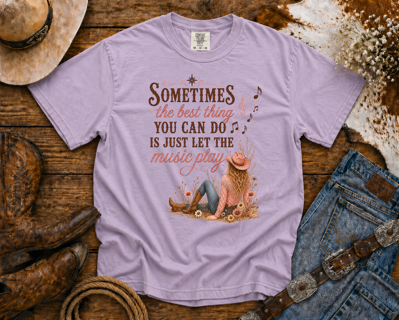 Let the Music Play - Cowgirl TShirt | Western Tee | Comfort Colors Country Tee | Vintage Country Shirt | Rodeo Shirt