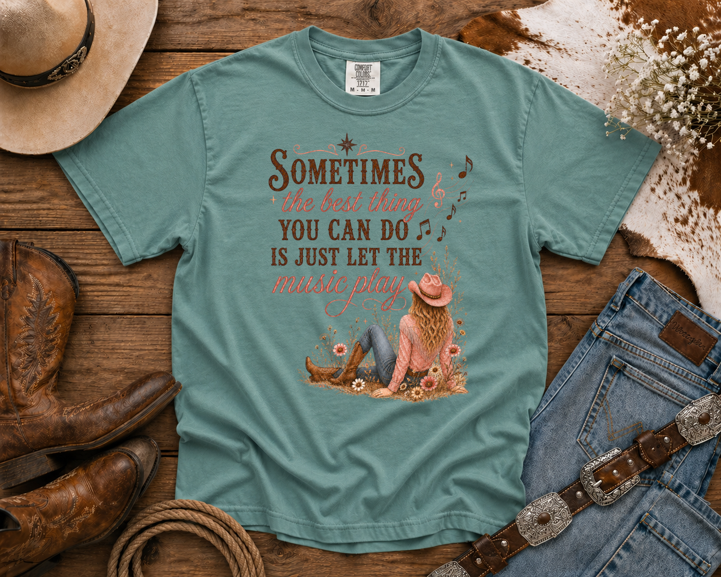 Let the Music Play - Cowgirl TShirt | Western Tee | Comfort Colors Country Tee | Vintage Country Shirt | Rodeo Shirt