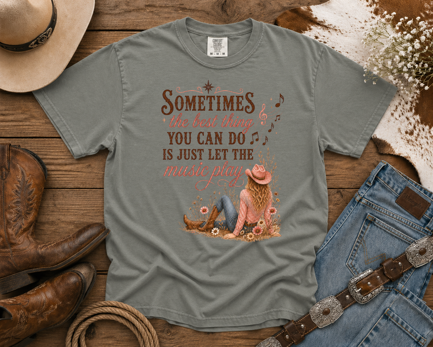 Let the Music Play - Cowgirl TShirt | Western Tee | Comfort Colors Country Tee | Vintage Country Shirt | Rodeo Shirt