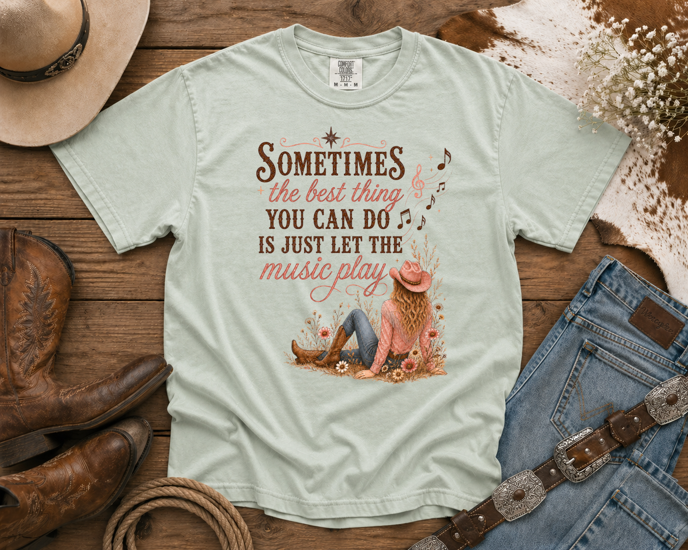 Let the Music Play - Cowgirl TShirt | Western Tee | Comfort Colors Country Tee | Vintage Country Shirt | Rodeo Shirt