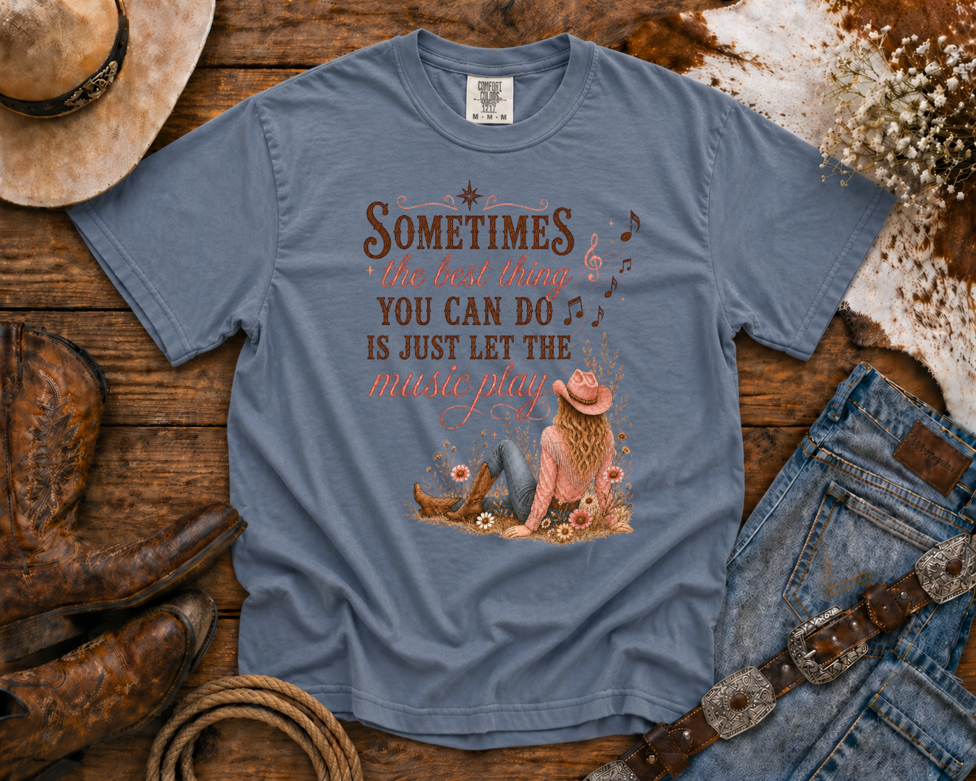 Let the Music Play - Cowgirl TShirt | Western Tee | Comfort Colors Country Tee | Vintage Country Shirt | Rodeo Shirt