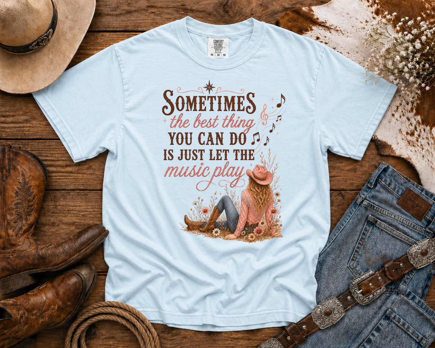 Let the Music Play - Cowgirl TShirt | Western Tee | Comfort Colors Country Tee | Vintage Country Shirt | Rodeo Shirt