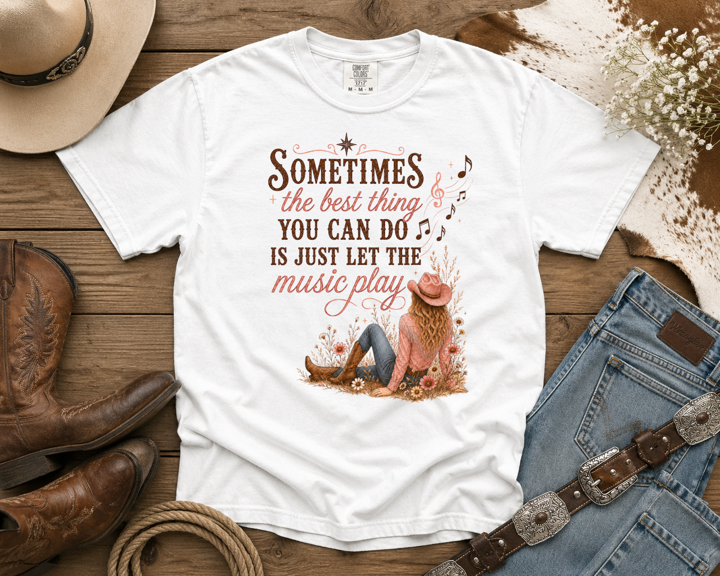 Let the Music Play - Cowgirl TShirt | Western Tee | Comfort Colors Country Tee | Vintage Country Shirt | Rodeo Shirt