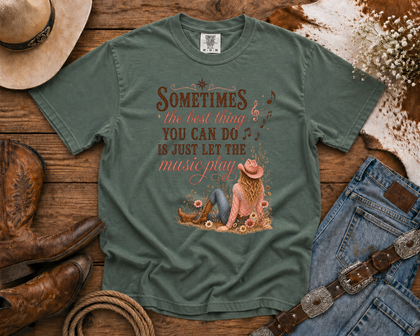 Let the Music Play - Cowgirl TShirt | Western Tee | Comfort Colors Country Tee | Vintage Country Shirt | Rodeo Shirt
