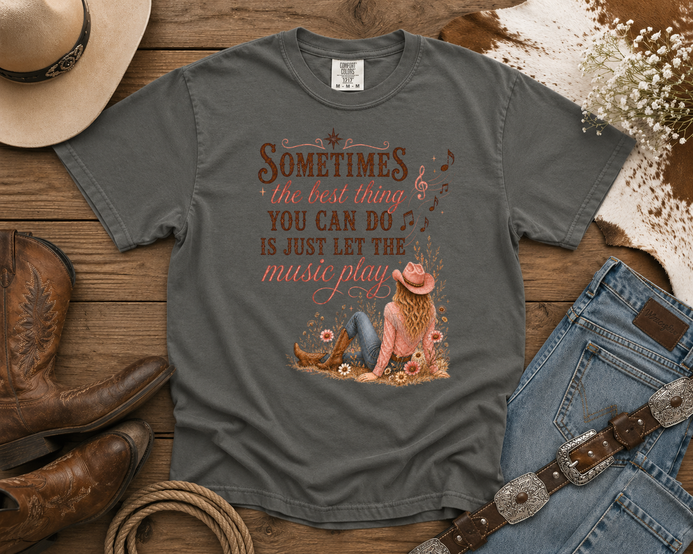 Let the Music Play - Cowgirl TShirt | Western Tee | Comfort Colors Country Tee | Vintage Country Shirt | Rodeo Shirt