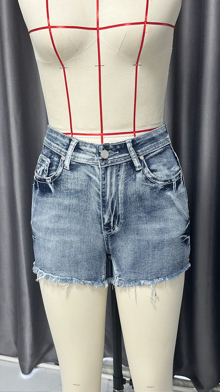 Sweet Clover Denim Shorts - Women's Denim Shorts Embroidery Design Washed Frayed Hem