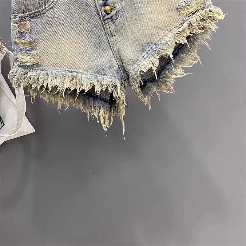 Daisy Belle Shorts - American-style Vintage Distressed Ripped High-end Tassel Frayed Hem