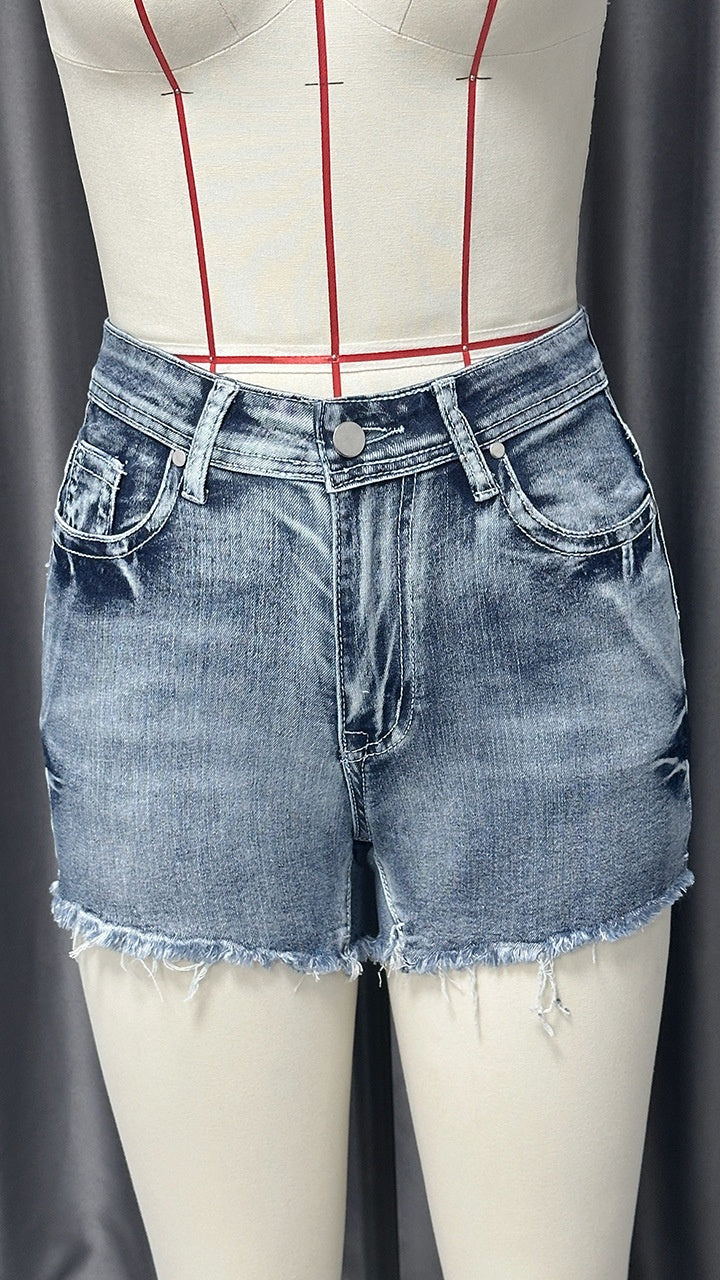 Sweet Clover Denim Shorts - Women's Denim Shorts Embroidery Design Washed Frayed Hem