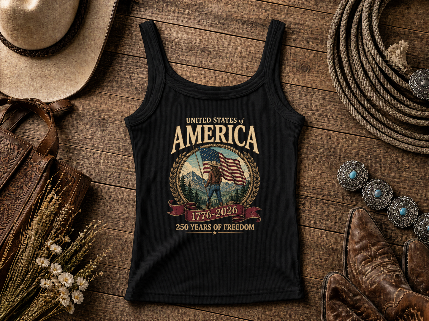 America 250th Anniversary 200 Years of Freedom | Cowgirl Tank Top | Bella Canvas