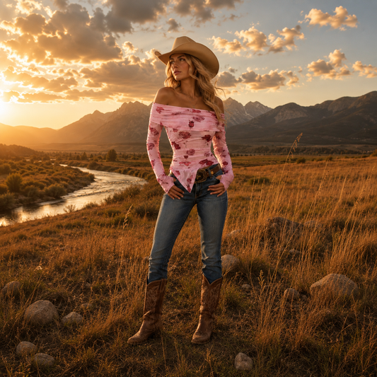 Daisy Belle Off Shoulder Women Long Sleeve Top - Cowgirls and Dreams
