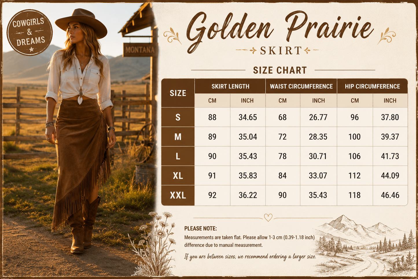 Golden Prairie Skirt - Women's Retro Western Fringe Hem Irregular Suede Skirt