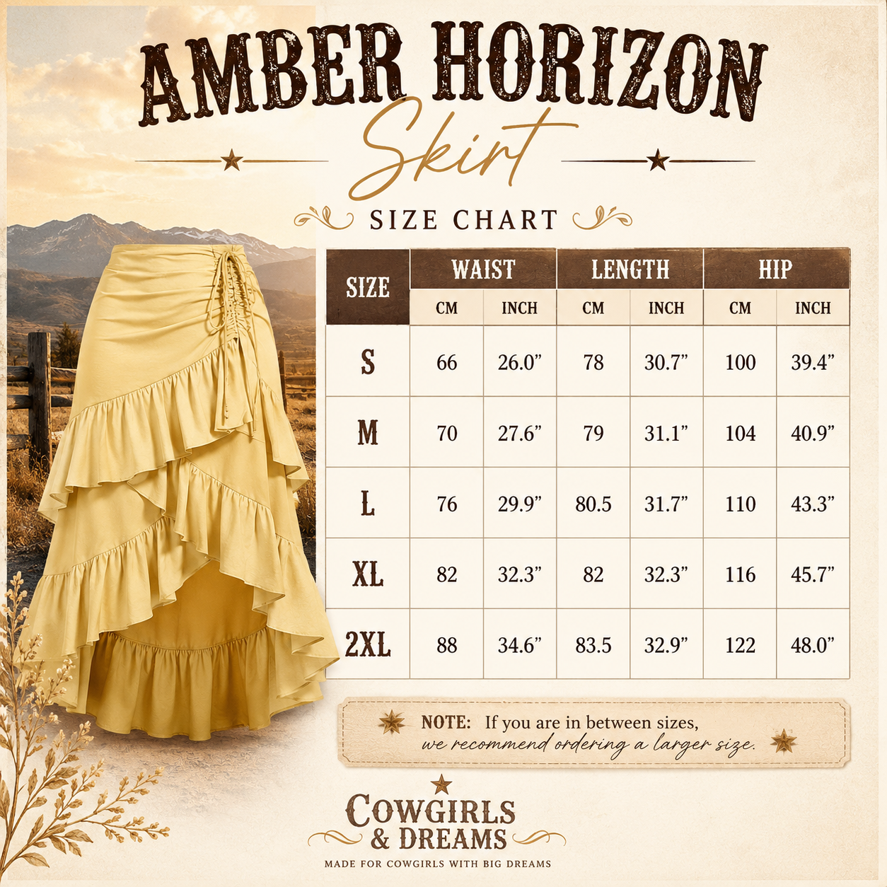Amber Horizon Skirt - Sweet High-waisted Slimming Ruffled Hem Western Cowgirl Skirt For Women