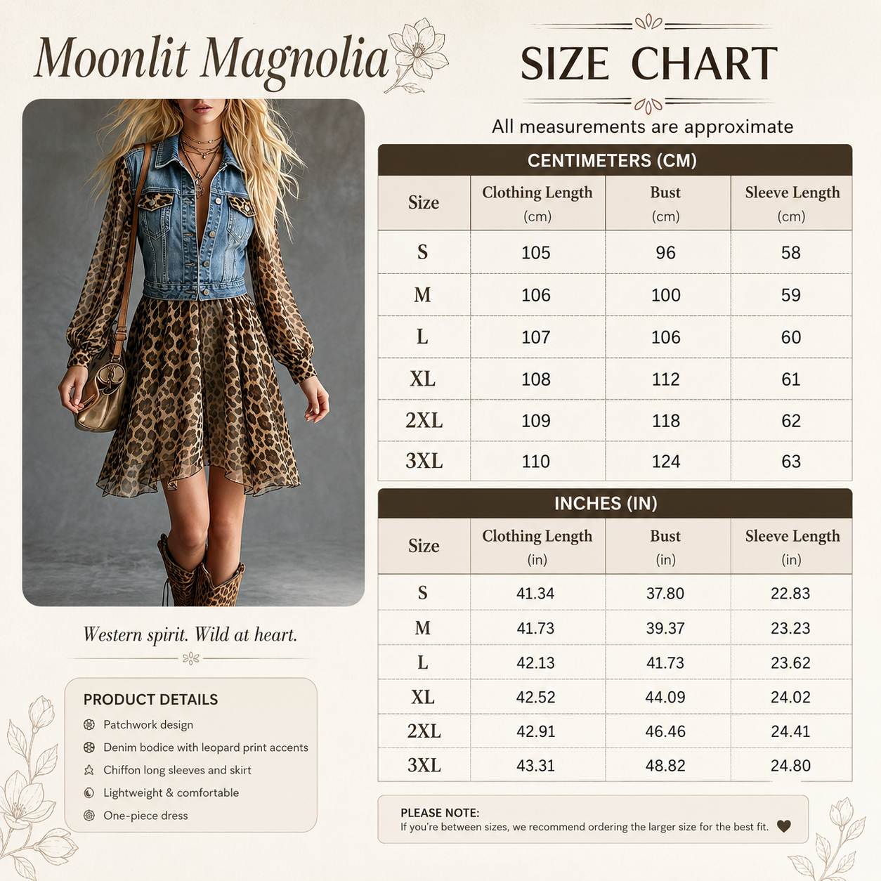 Moonlit Magnolia Dress - Chic Denim-look Chiffon Printed Patchwork Dress | Cowgirls and Dreams