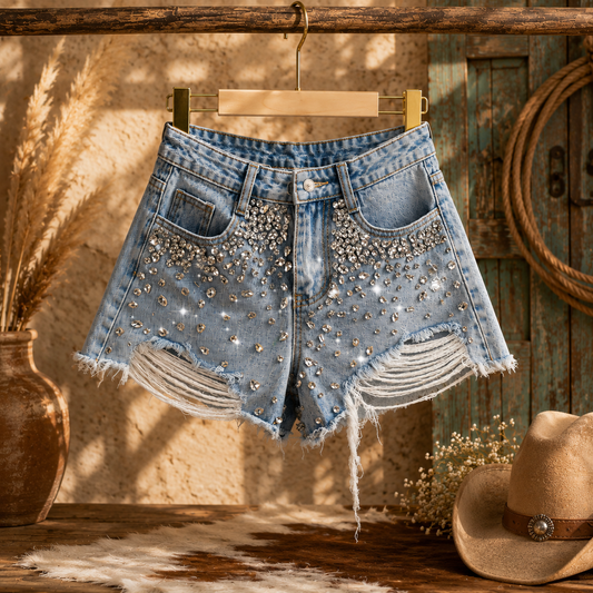 Diamond Dust Women's Denim Shorts Exquisite Rhinestone - Cowgirls and Dreams