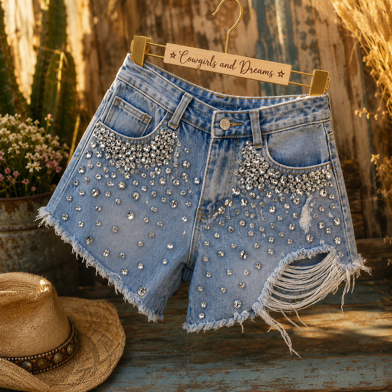 Diamond Dust Women's Denim Shorts Exquisite Rhinestone - Cowgirls and Dreams