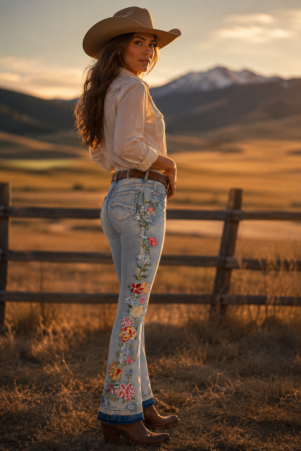 Dusty Rose Jeans - Flared Jeans For Women With Intricate 3D Embroidery | Western Jeans - Cowgirls and Dreams