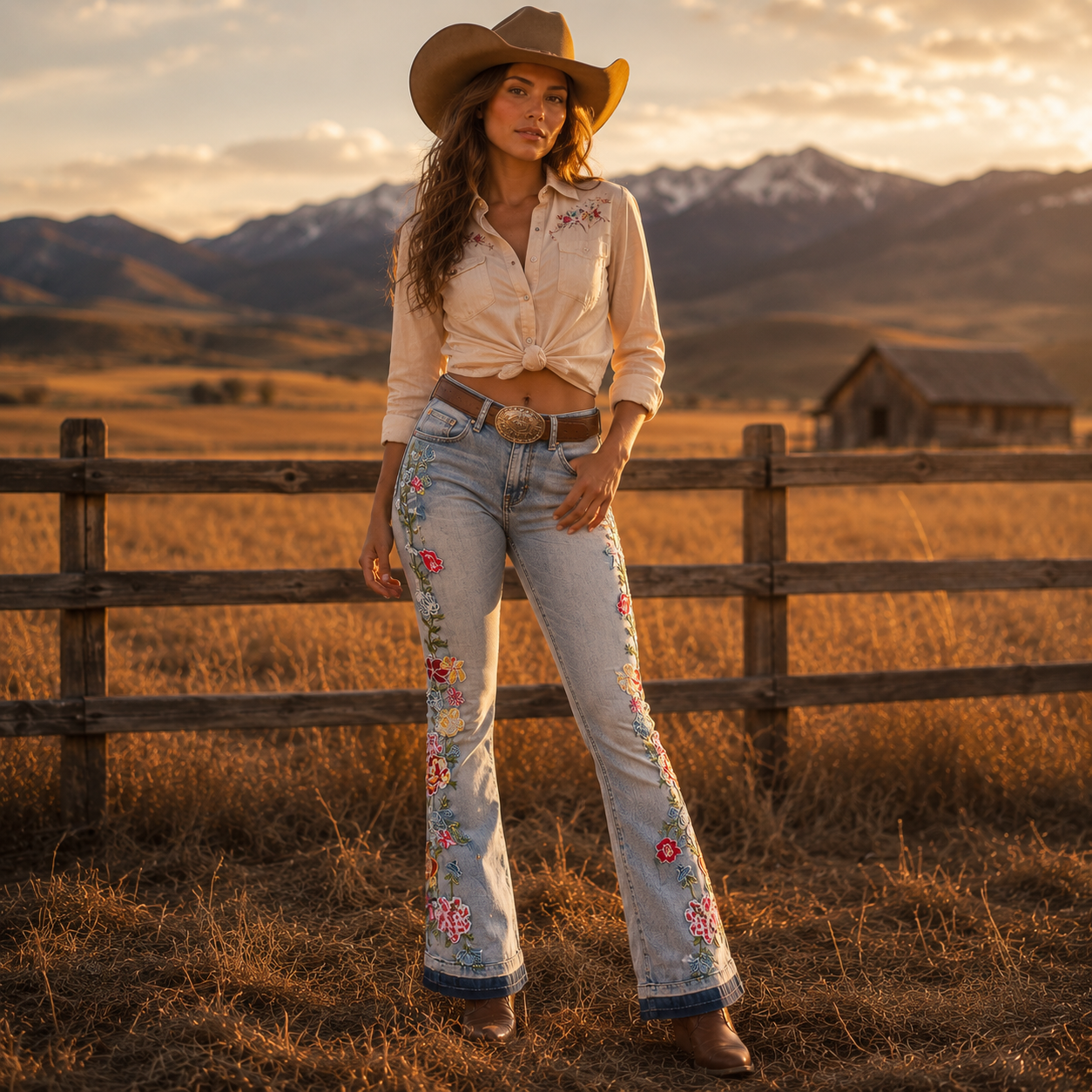 Dusty Rose Jeans - Flared Jeans For Women With Intricate 3D Embroidery | Western Jeans - Cowgirls and Dreams