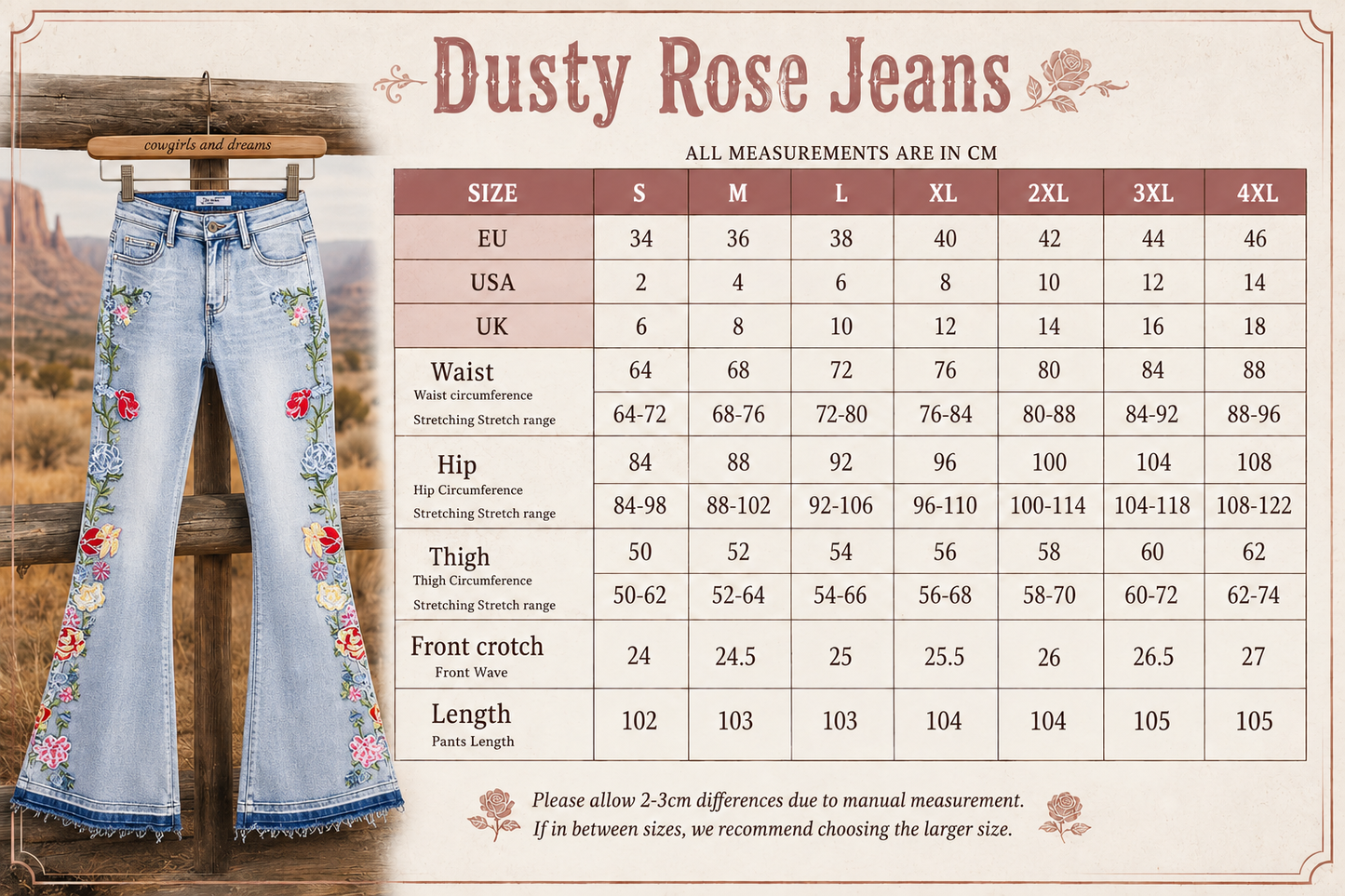 Dusty Rose Jeans - Flared Jeans For Women With Intricate 3D Embroidery | Western Jeans - Cowgirls and Dreams