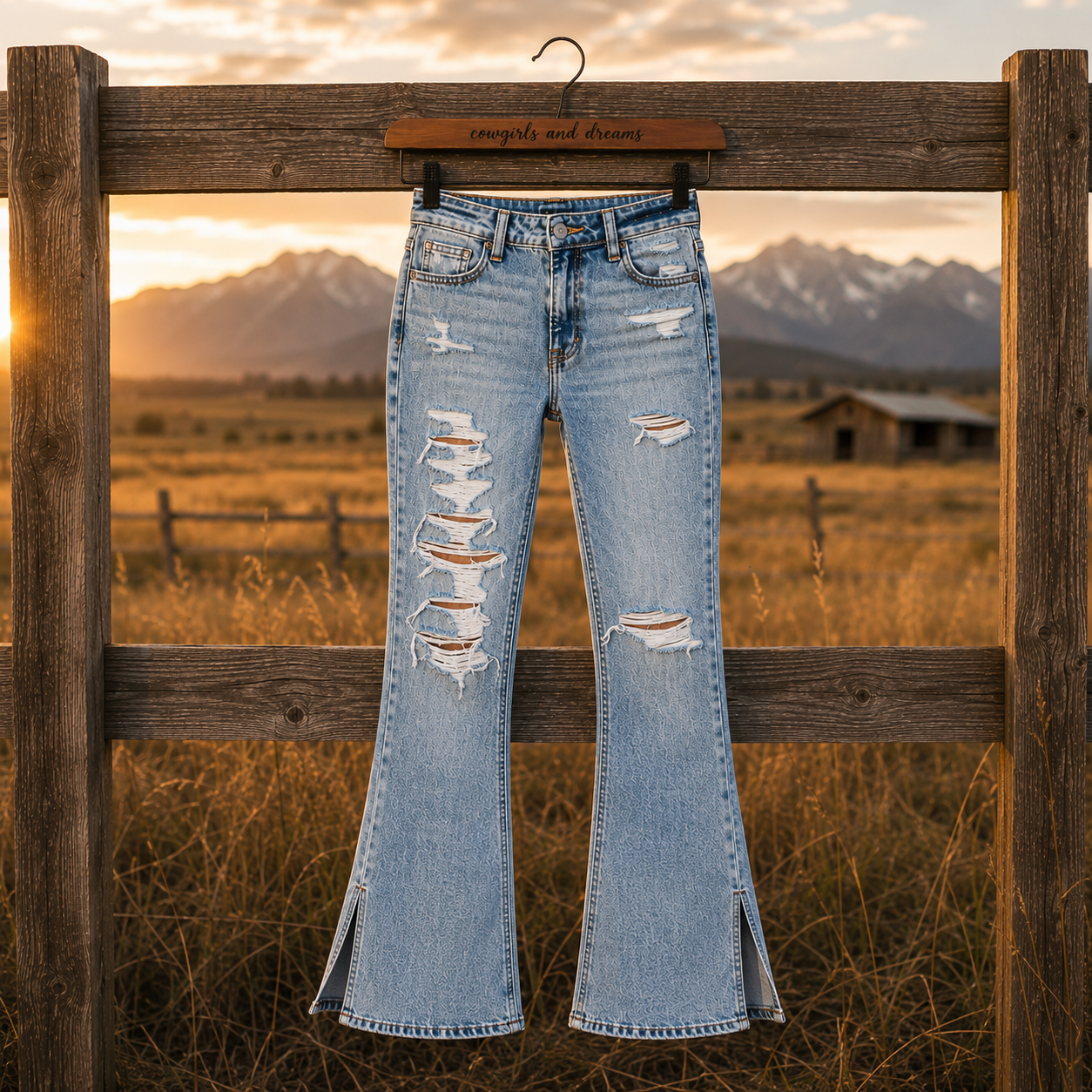Wild Honey Jeans - Ladies High Waist Ripped Stretch Split Jeans - Cowgirls and Dreams