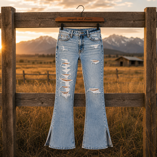 Wild Honey Jeans - Ladies High Waist Ripped Stretch Split Jeans - Cowgirls and Dreams