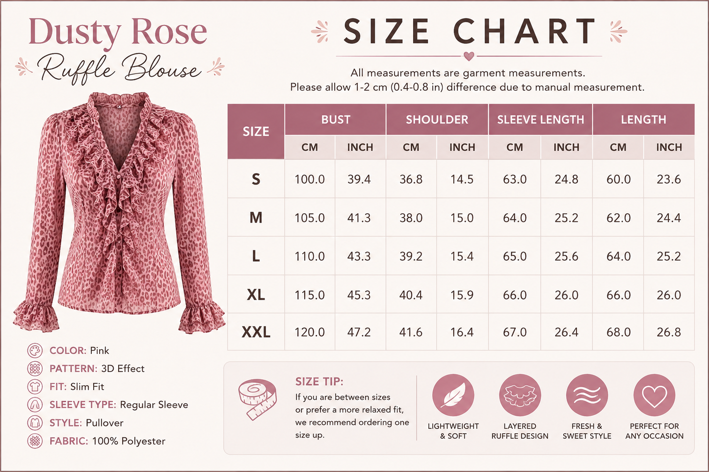Dusty Rose Ruffle Blouse - Leopard-print Chiffon V-neck Long-sleeve Shirt With Ruffled Lace Trim