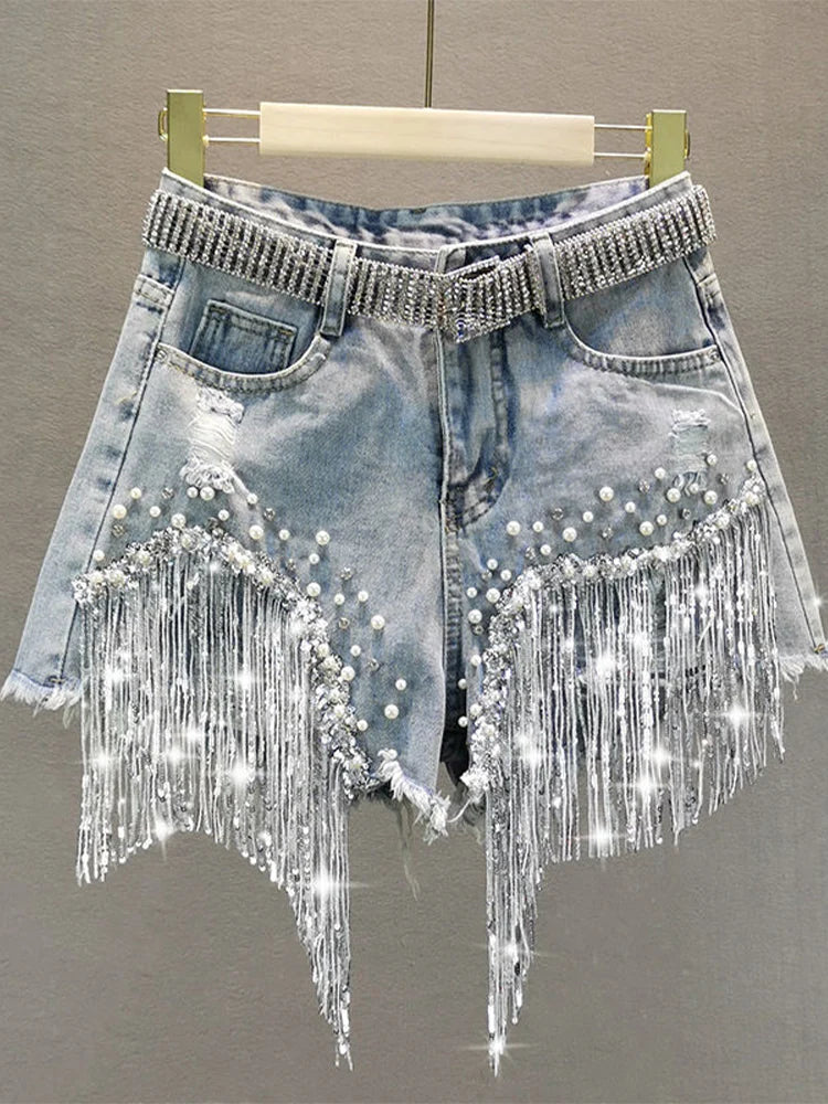 Shimmer & Spurs Shorts Woman's Denim Tassel Shorts - Cowgirls and Dreams