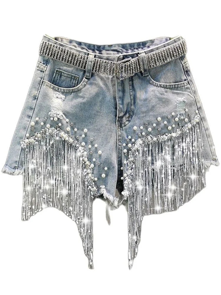 Shimmer & Spurs Shorts Woman's Denim Tassel Shorts - Cowgirls and Dreams