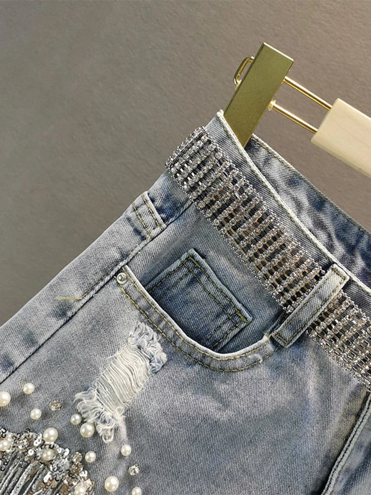 Shimmer & Spurs Shorts Woman's Denim Tassel Shorts - Cowgirls and Dreams