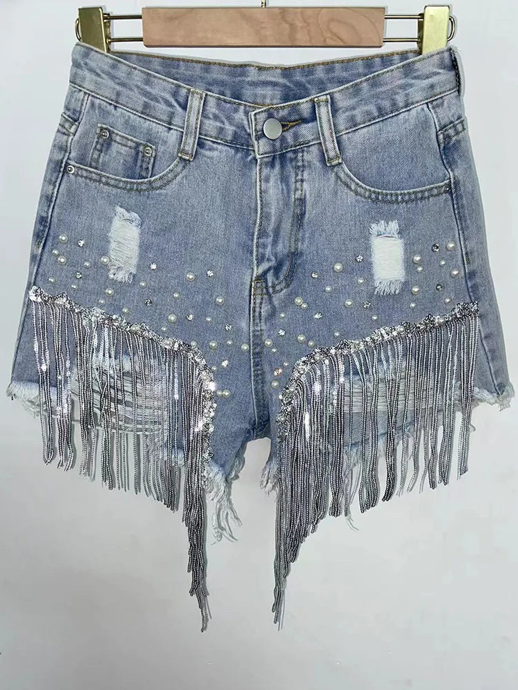 Shimmer & Spurs Shorts Woman's Denim Tassel Shorts - Cowgirls and Dreams