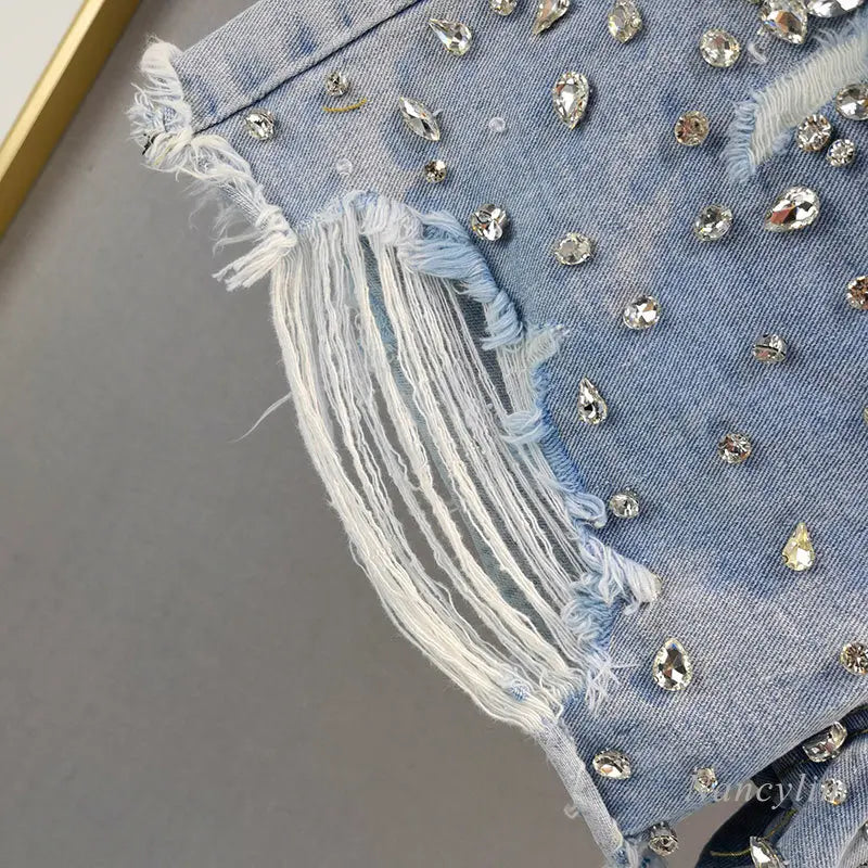 Diamond Dust Women's Denim Shorts Exquisite Rhinestone - Cowgirls and Dreams