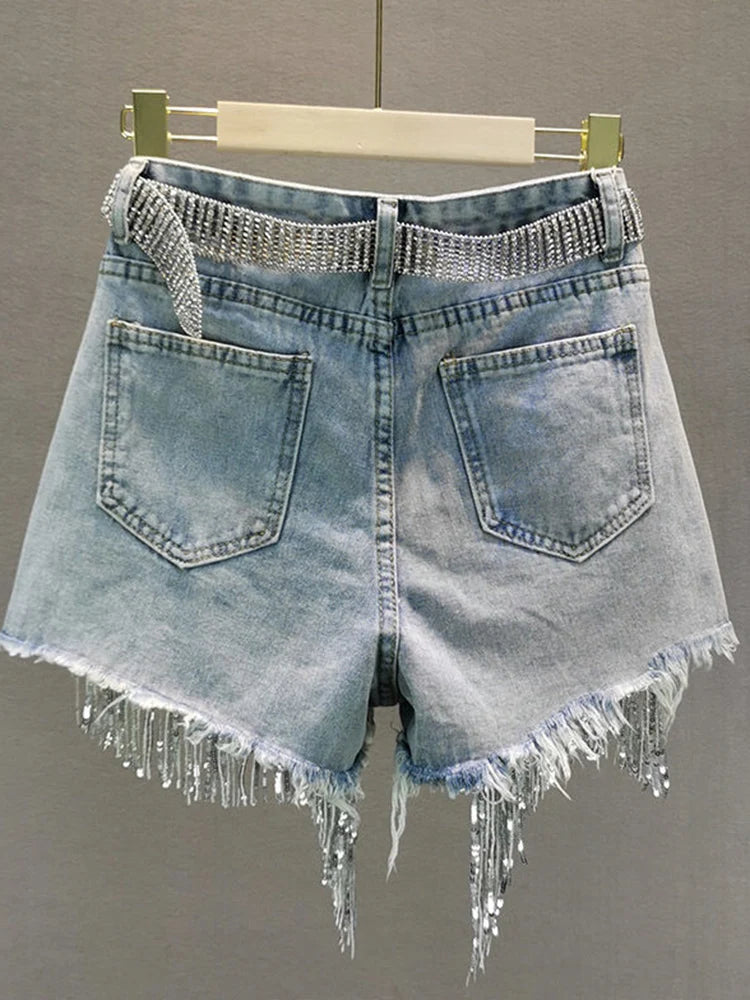 Shimmer & Spurs Shorts Woman's Denim Tassel Shorts - Cowgirls and Dreams