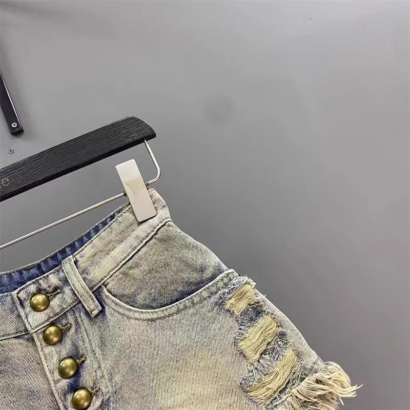 Daisy Belle Shorts - American-style Vintage Distressed Ripped High-end Tassel Frayed Hem