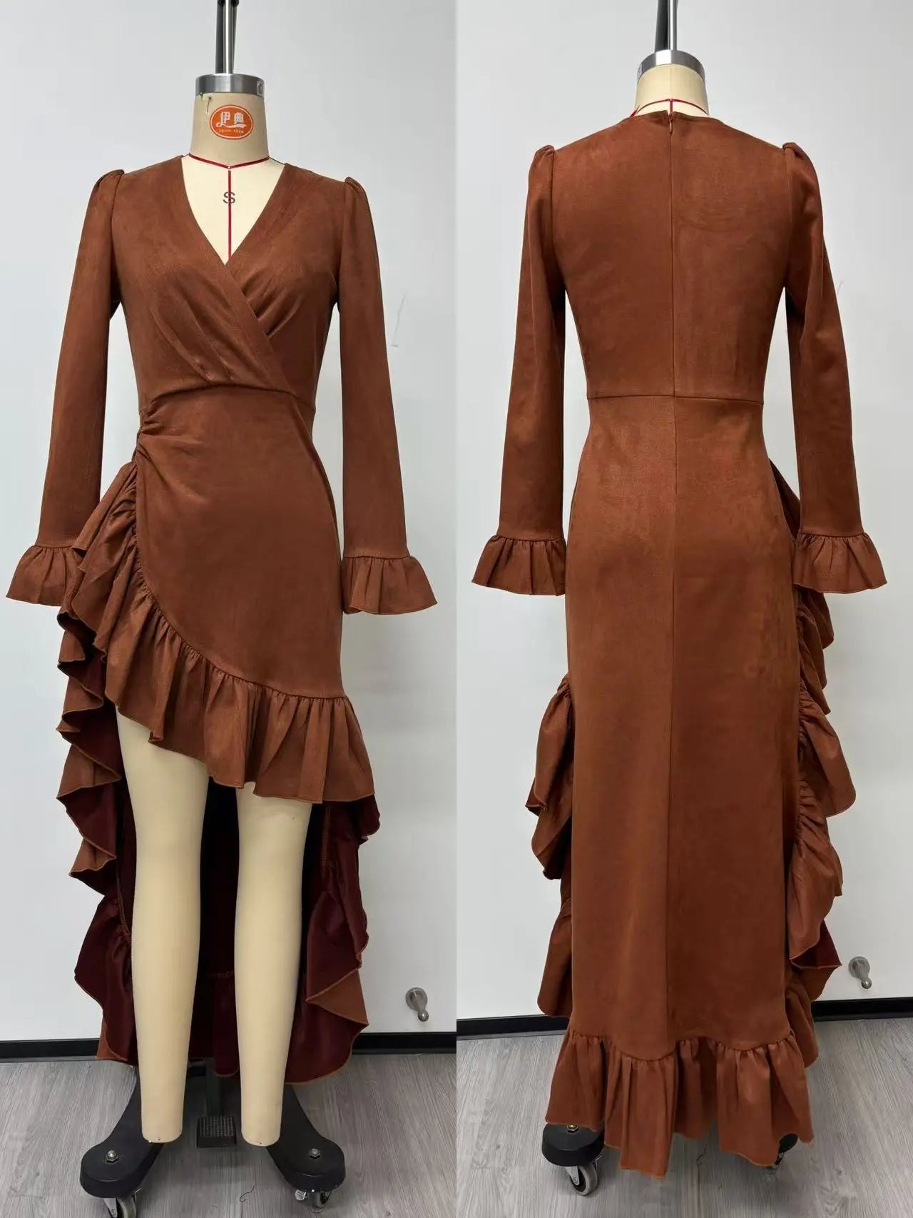 Bella Prairie Dress - Retro Cowgirl Style Brown V-neck Dress | Cowgirls and Dreams