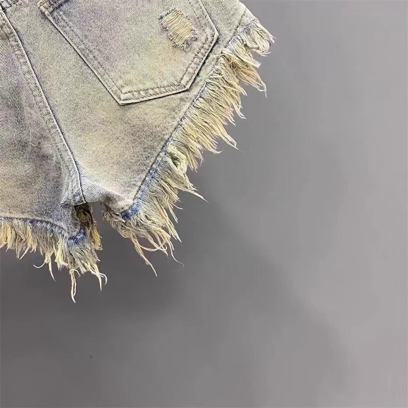 Daisy Belle Shorts - American-style Vintage Distressed Ripped High-end Tassel Frayed Hem