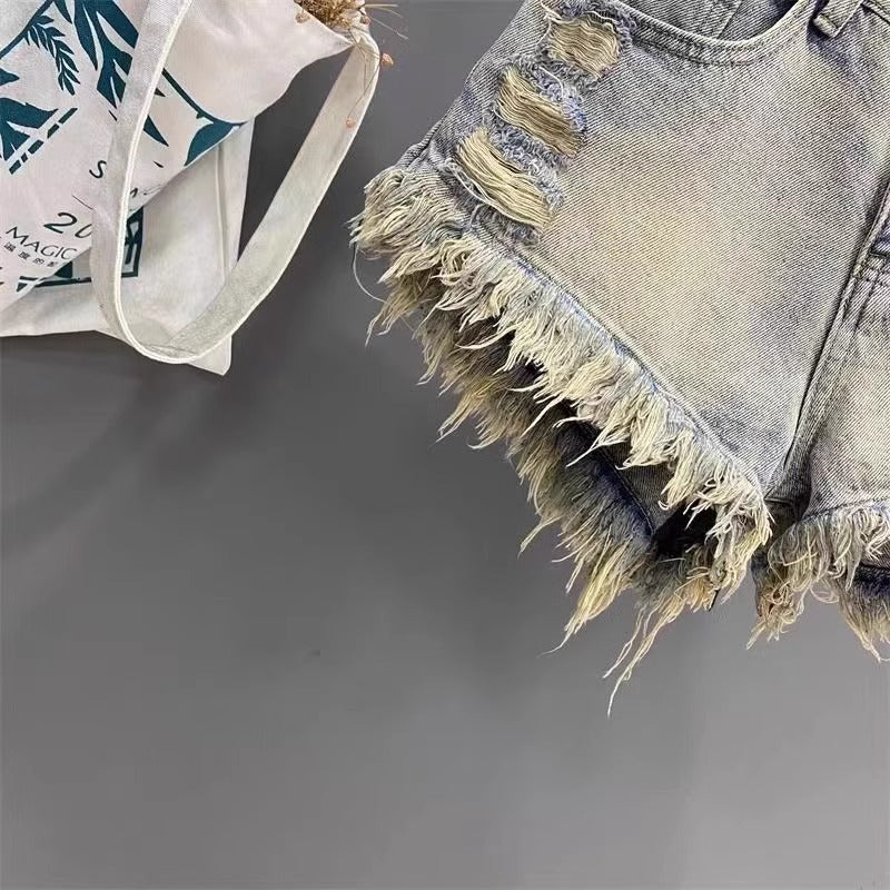 Daisy Belle Shorts - American-style Vintage Distressed Ripped High-end Tassel Frayed Hem