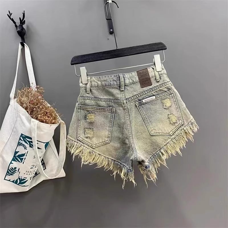 Daisy Belle Shorts - American-style Vintage Distressed Ripped High-end Tassel Frayed Hem
