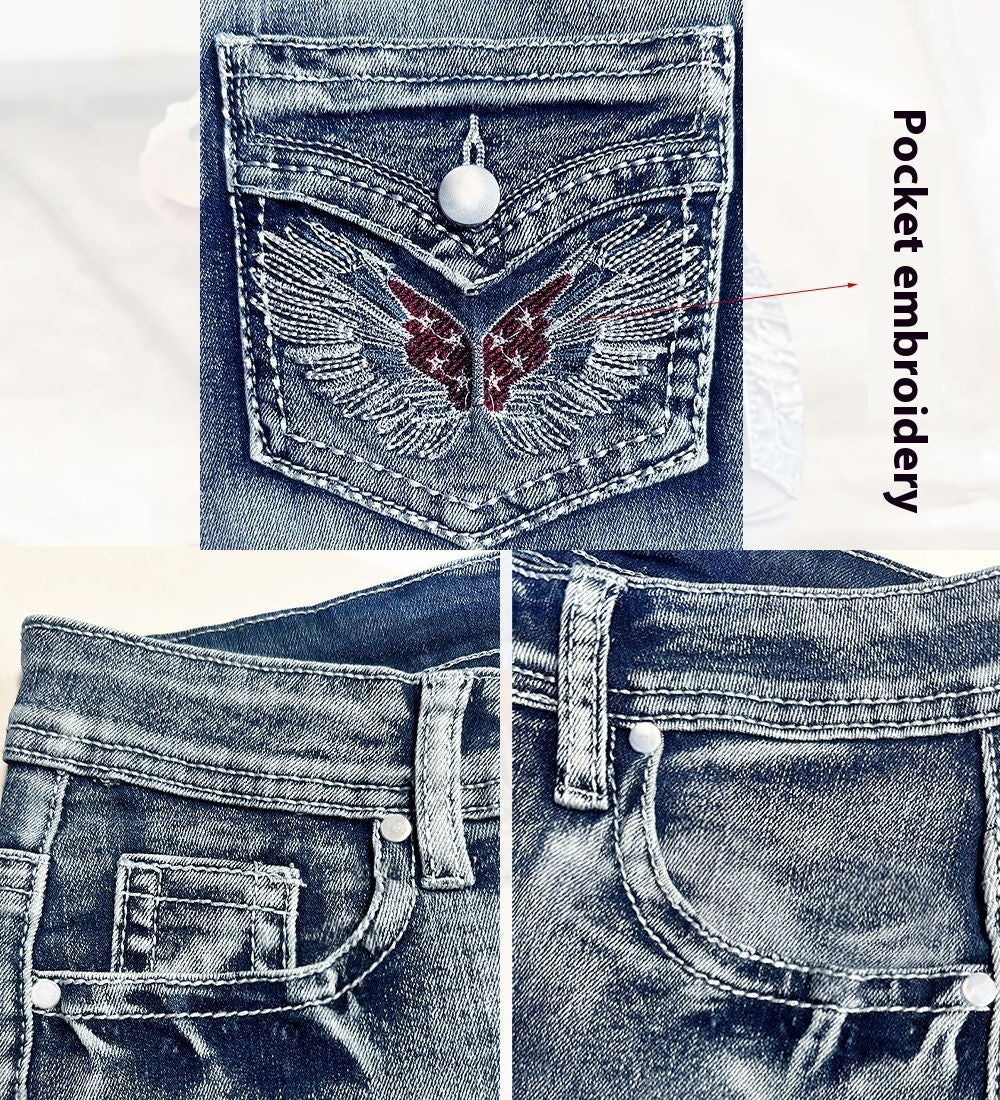 Sweet Clover Denim Shorts - Women's Denim Shorts Embroidery Design Washed Frayed Hem