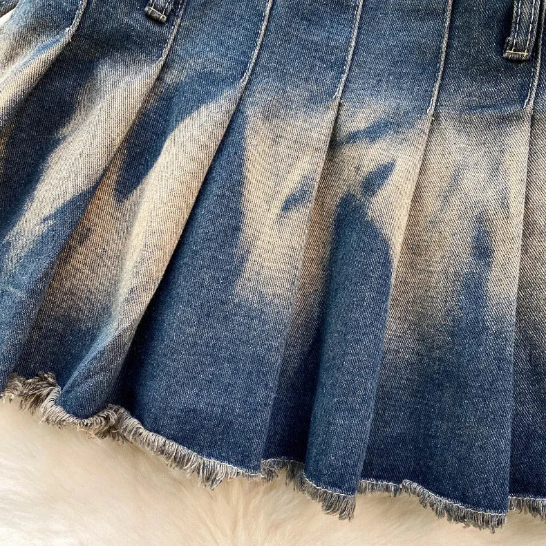 Lavender Trails Skirt - Washed Watercolor Pleated Short Skirt With Bow