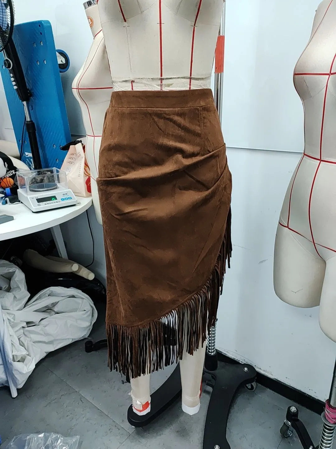 Golden Prairie Skirt - Women's Retro Western Fringe Hem Irregular Suede Skirt