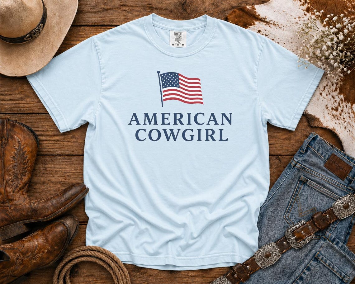 American Cowgirl T-Shirt — Patriotic Flag Graphic Tee