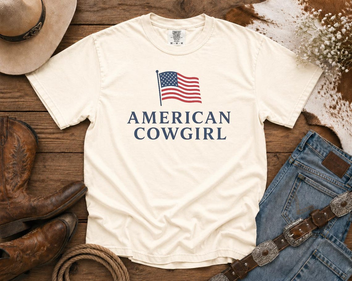 American Cowgirl T-Shirt — Patriotic Flag Graphic Tee